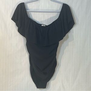 PinkBlush Maternity Swimsuit Black Ruffle Shoulders One Piece Built In Cups M 👍
